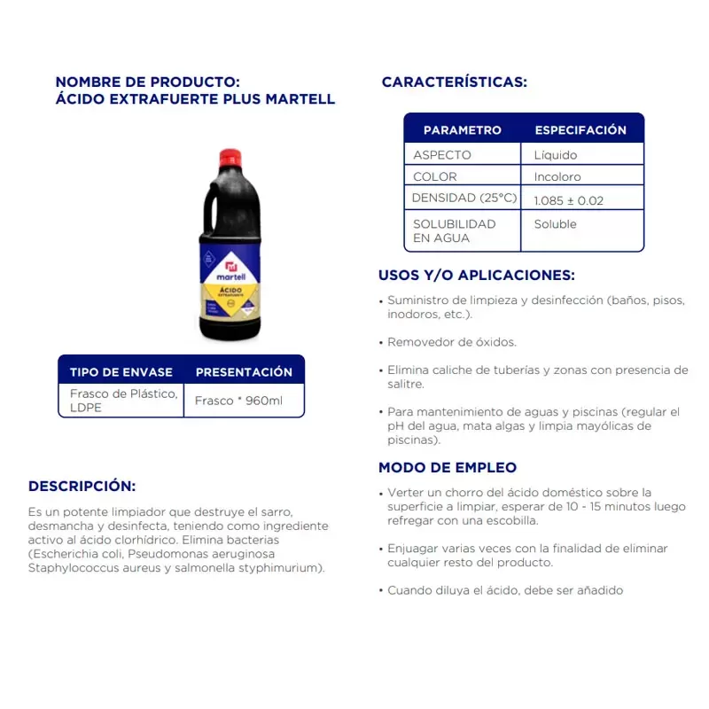 ACIDO EXTRA FUERTE 1 LITRO - MARTELL