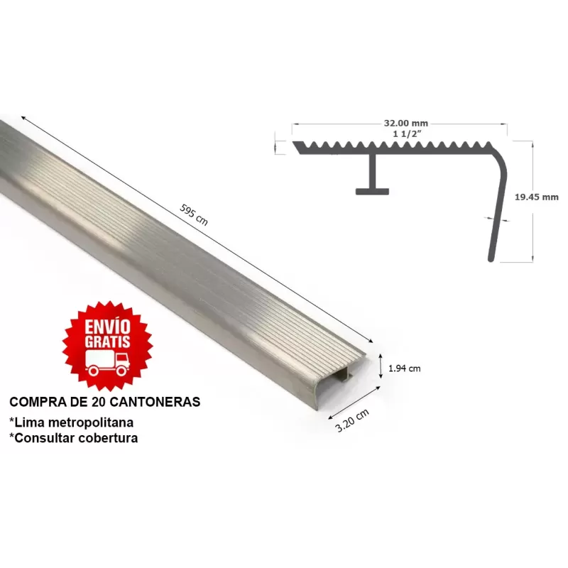 CANTONERA ALUMINIO 1 1/2"  X 6 METROS (32.00 MM X 19.00 MM X 5.95 M) COMERCIAL