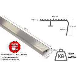 CANTONERA ALUMINIO 2" X 6 METROS (49.50 MM X 27.50 MM X 5.95 M) PESADA