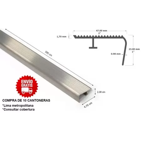 CANTONERA ALUMINIO 2" X 6 METROS (47.00 MM X 23.00 MM X 5.95 M) SEMIPESADA