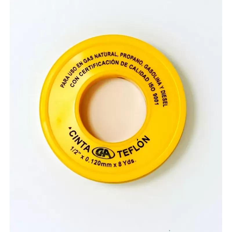 CINTA TEFLON AMARILLO PARA GAS Y AGUA CALIENTE 1/2" X 8 YDS - C&A