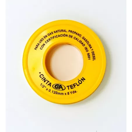 CINTA TEFLON AMARILLO PARA GAS Y AGUA CALIENTE 1/2" X 8 YDS - C&A