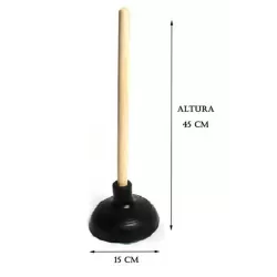DESATORADOR INODORO JEBE NEGRO MANGO MADERA 6" (15 CM)
