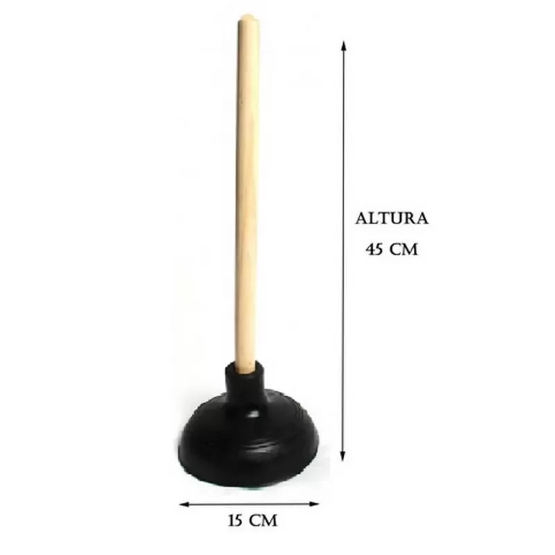 DESATORADOR INODORO JEBE NEGRO MANGO MADERA 6" (15 CM)