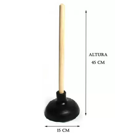 DESATORADOR INODORO JEBE NEGRO MANGO MADERA 6" (15 CM)