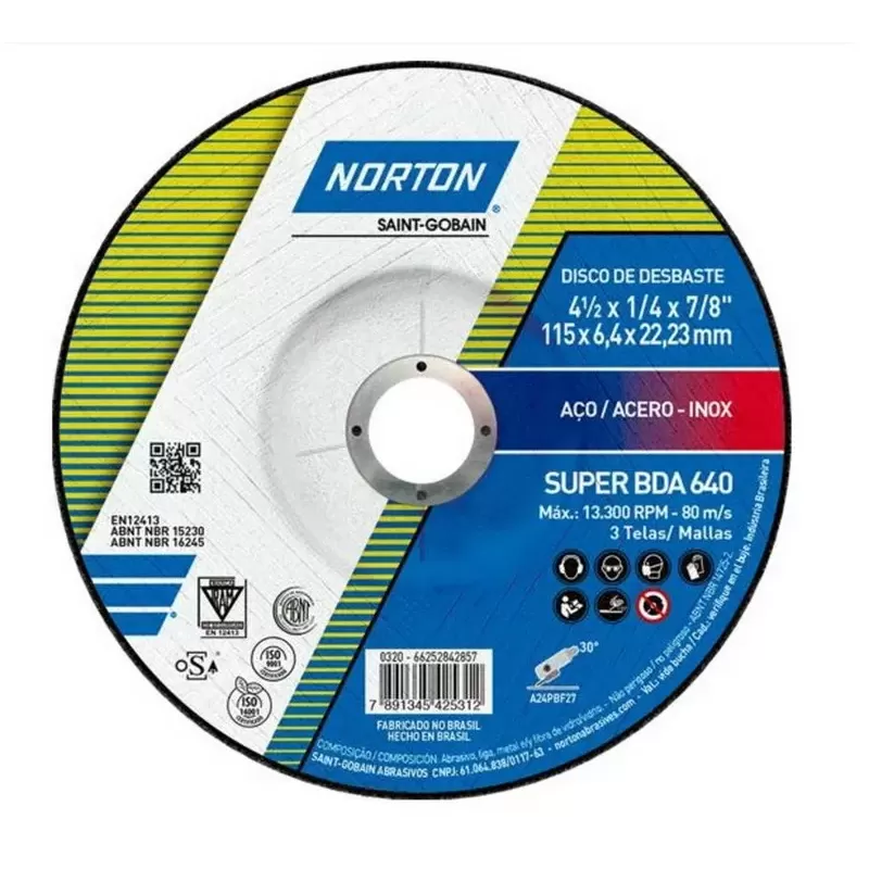 DISCO DE DESBASTE METAL  4 1/2" x 1/4 x 7/8" - NORTON