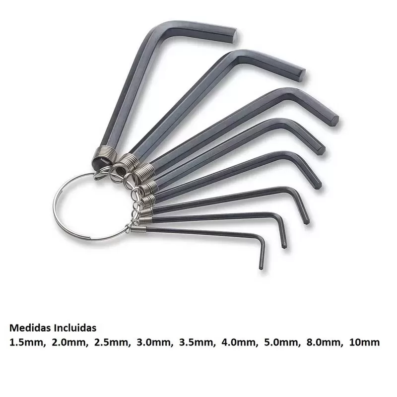 LLAVE ALLEN HEXAGONAL TIPO LLAVERO X 10 PIEZAS