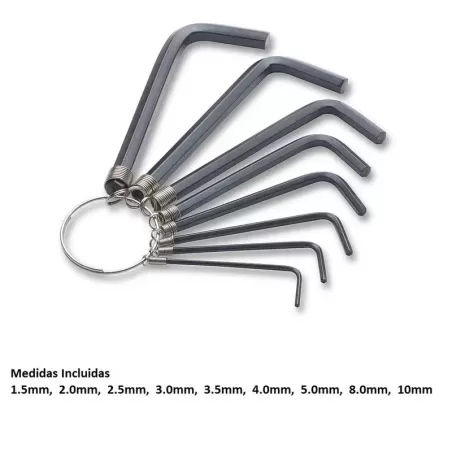 LLAVE ALLEN HEXAGONAL TIPO LLAVERO X 10 PIEZAS