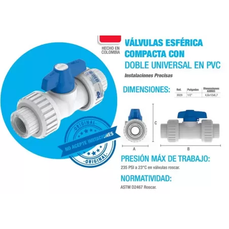 LLAVE ESFERICA 1/2" DOBLE UNIVERSAL - PCP