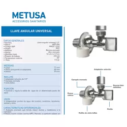 LLAVE ANGULAR 1/2 "X 1/2" CON CANOPLA METUSA