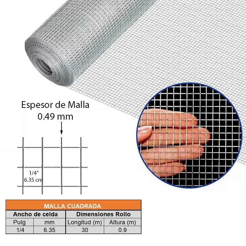 MALLA METALICA GALVANIZADA 1/4 X 90 CM X 10 KG