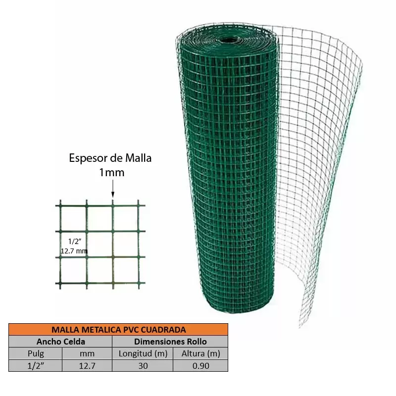 MALLA METALICA PVC CUADRADA 1/2 X 90 CM X 9 KG