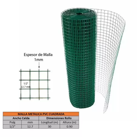 MALLA METALICA PVC CUADRADA 1/2 X 90 CM X 9 KG