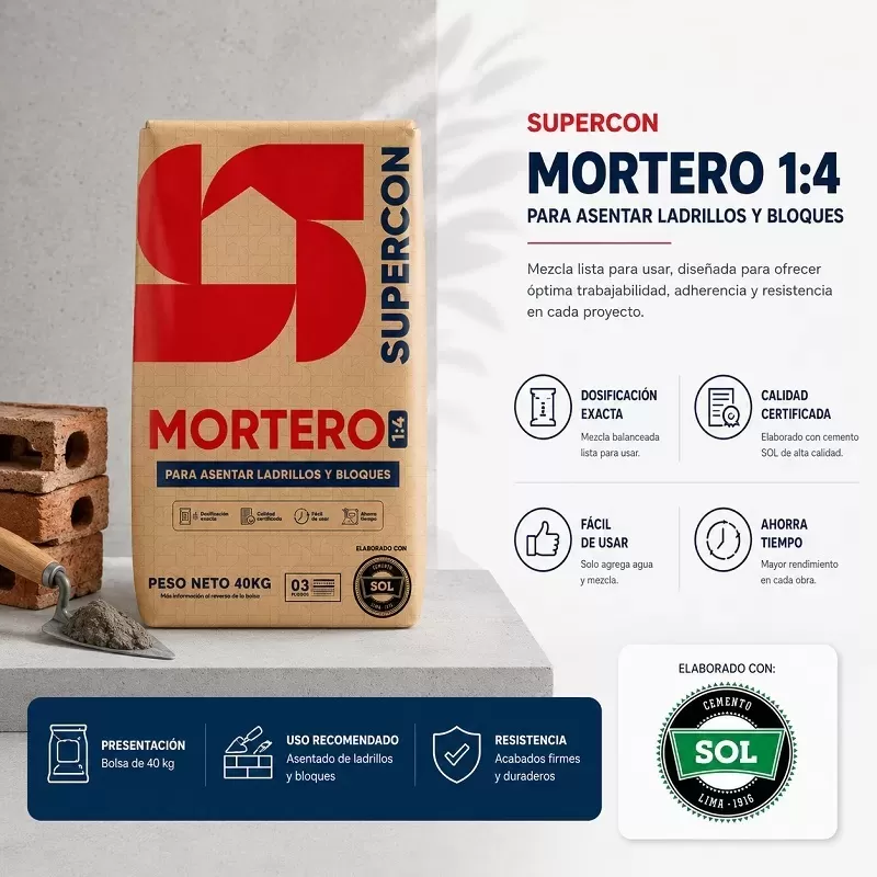MORTERO 1:4 TIPO I - SUPERCON 40 KG