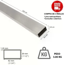 REGLA DE ALUMINIO PESADA 3 1/4" x 1 1/2" x 6 METROS (5.95  MT) x 1.20 MM