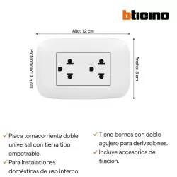 TOMA DOBLE + TIERRA EMPOTRABLE - BTICINO