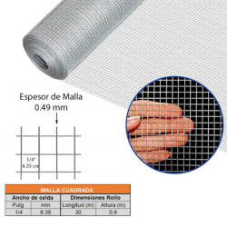MALLA METALICA GALVANIZADA 1/4 X 90 CM X 10 KG
